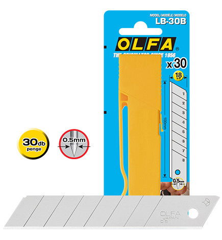 Olfa LB-30B tördelhető penge, ezüst színű, 18 mm, 30 db/csomag termék fő termékképe