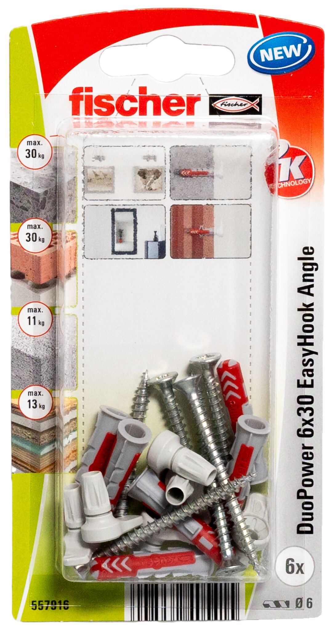 Fischer EasyHook kampó + DuoPower kétkomponensű nylon dübel 6 x 30, bliszteres, 6 db/csomag termék fő termékképe